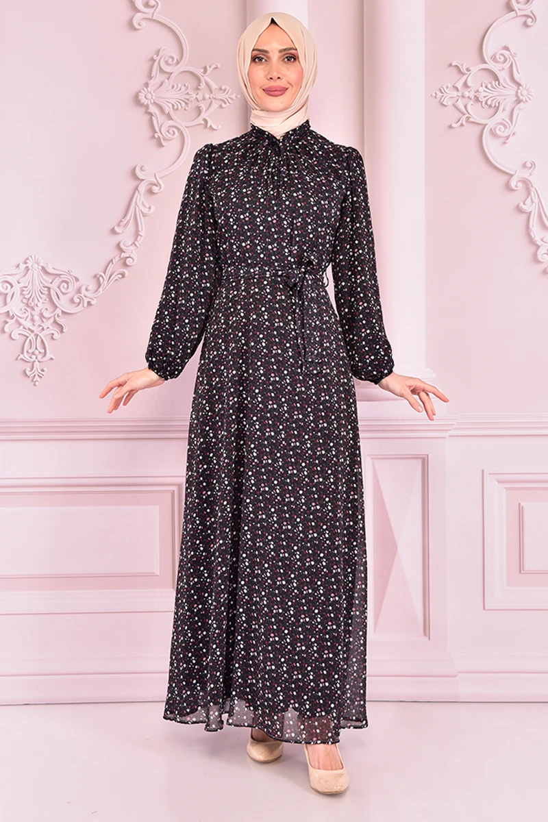 

Черное Шифоновое Платье со шнуровкой VBR7357