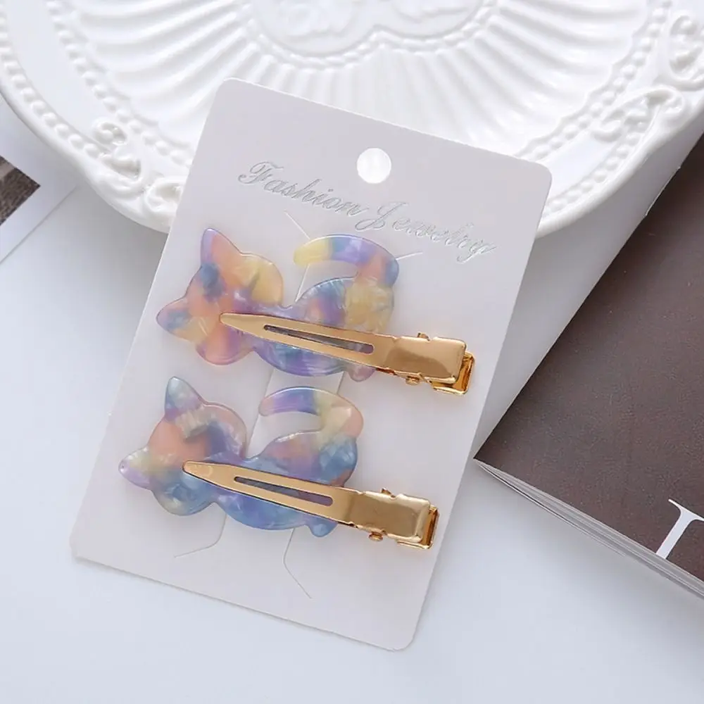 

2PCS Acetate Cat Shape Traceless Barrettes Gift Alloy Hair Accessories Hair Styling Tool Cute Duckbill Clips Women