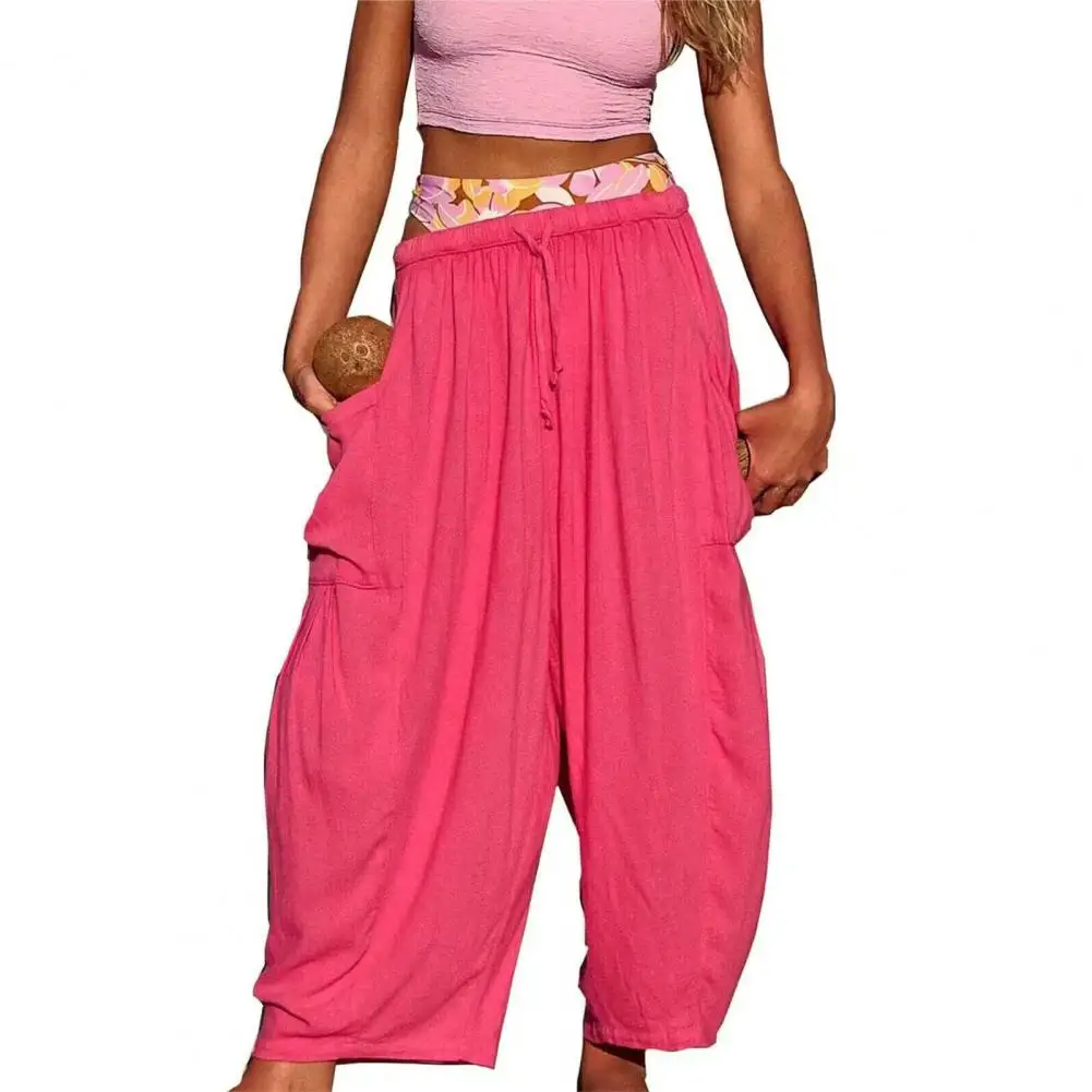 

Women Solid Cotton Linen Pants 2023 Summer Vintage Loose Pants Pantalon Streetwear Female Casual Elastic Waist Wide Leg Trousers