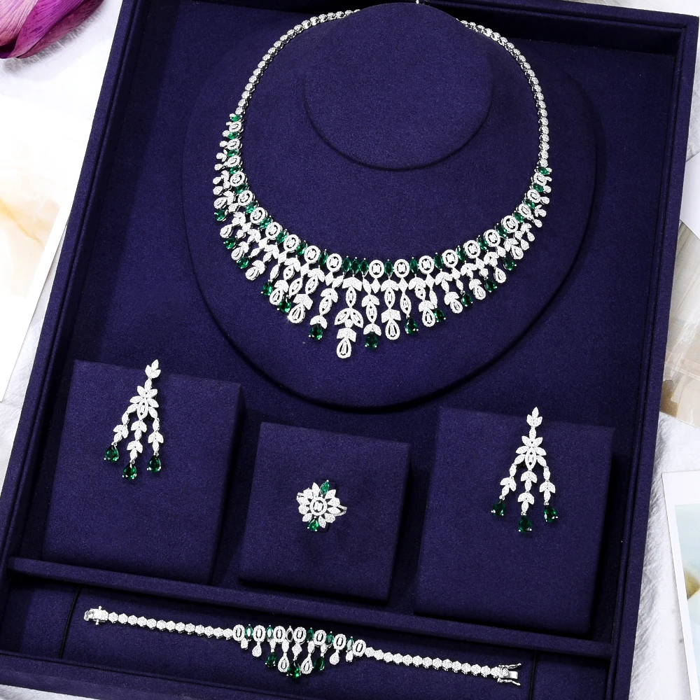 

Blachette Noble And Elegant Luxury Zirconia Necklace Ring Bracelet Earrings Women Bride Wedding Celebration Party Jewelry Set