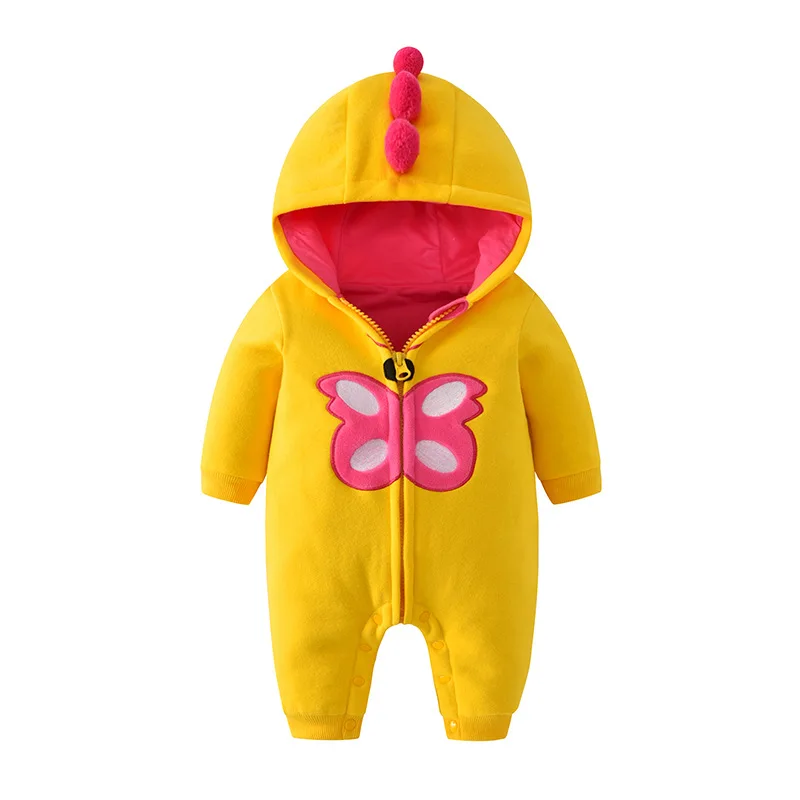 Infant and toddler clothing 2022 autumn and winter new baby outside wear hooded romper princess butterfly baby one-piece romper