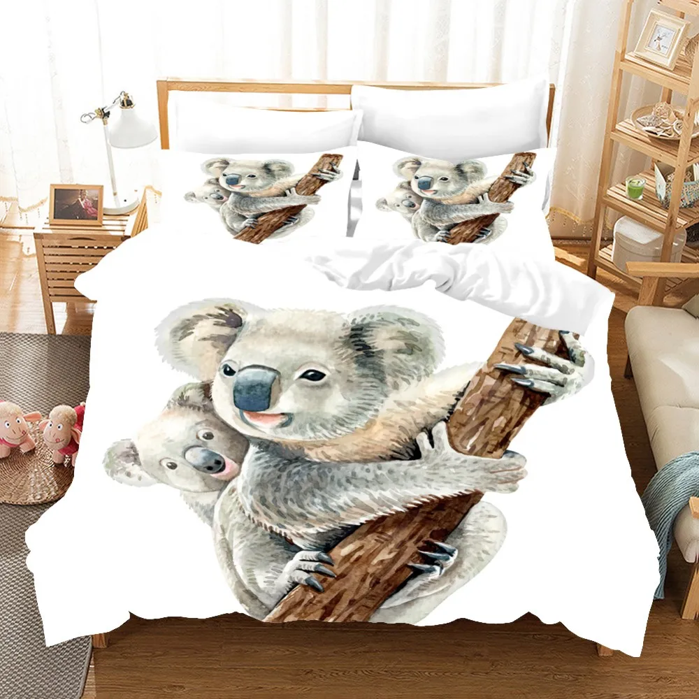 

Комплект постельного белья с милыми животными, кошкой, совой, волком, свиньей, королевой, двойным пододеяльником, наволочкой, Роскошный дома...