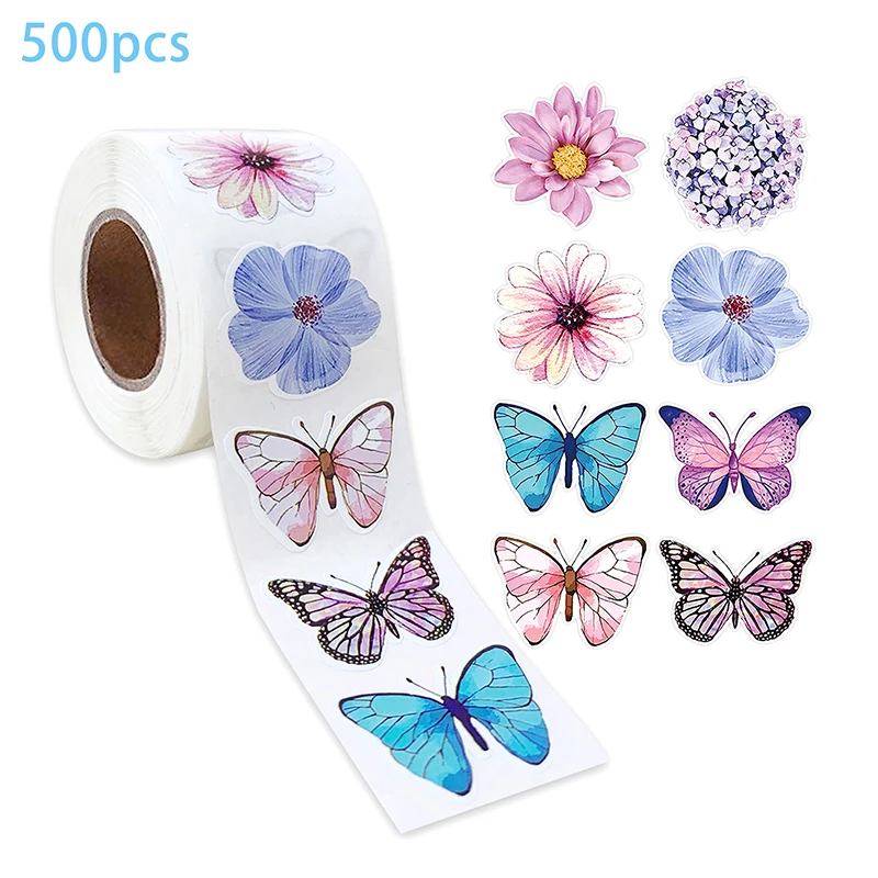 500 шт./1 рулон 2 5 см наклейка в форме бабочки цветка 8 узоров красочные наклейки