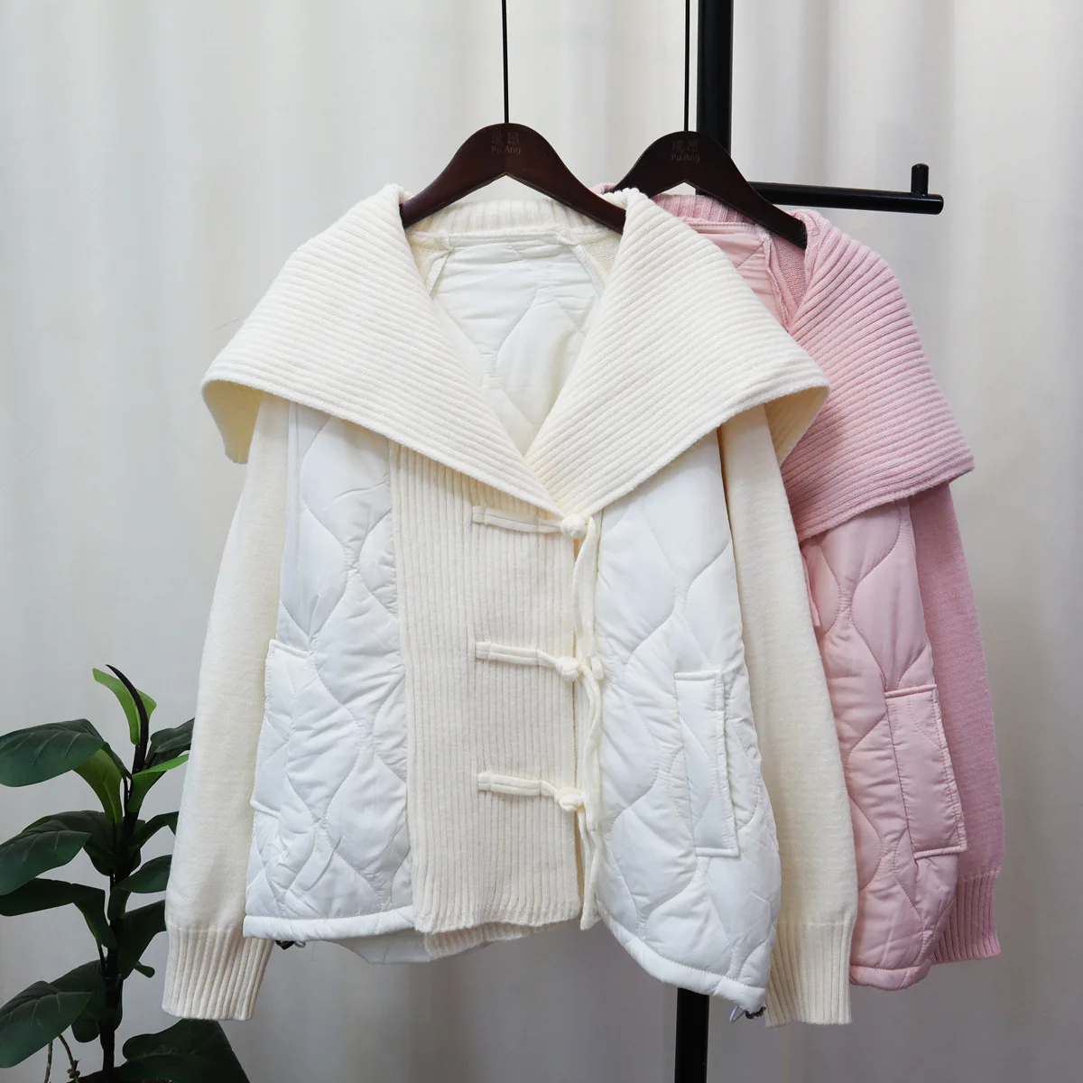 

Navy Collar Spliced Women Sweater Cardigan 2023 Autumn Winter Thick Cotton Padded Loose Female Jacket Coat Parkas