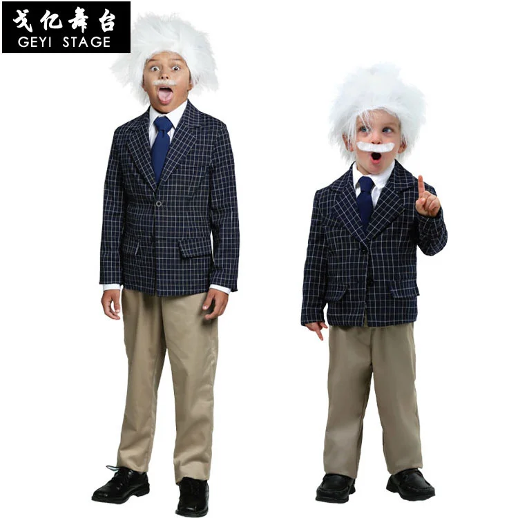 

Baby Boys Little Scientist Costume Toddler Einstein Coat+Wig+Beard Scientist Halloween Costume For Kids Purim Party Cosplay