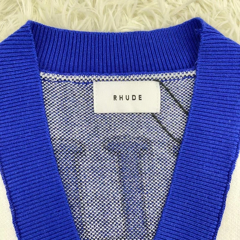 Cardigan Button V-neck Patchwork RHUDE Knitt Sweater Men Women Best Quality Jacqurd Logo Sweatshirts Pullover
