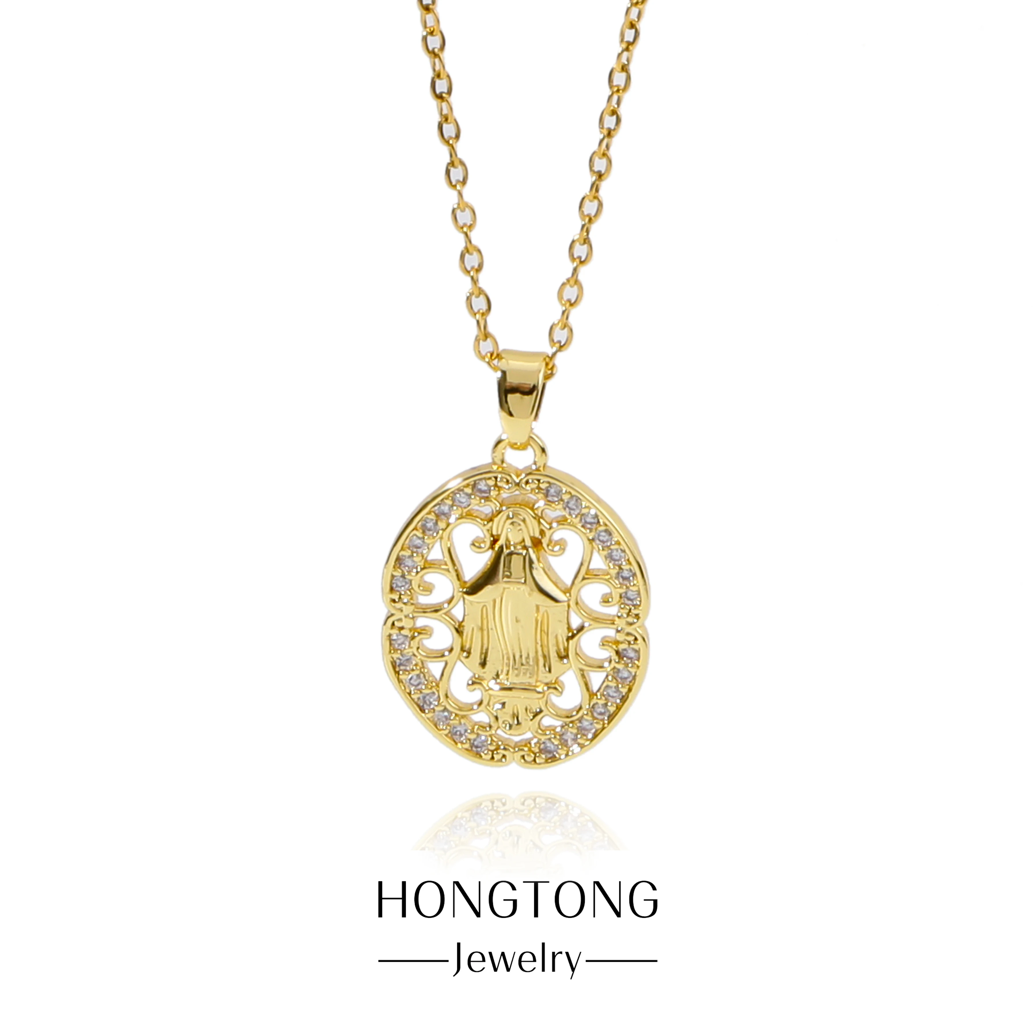 

HONGTONG High-Quality Life Tree Branch Pendant Madonna Maria Christian Stainless Steel Necklace Women Fashion Commuting