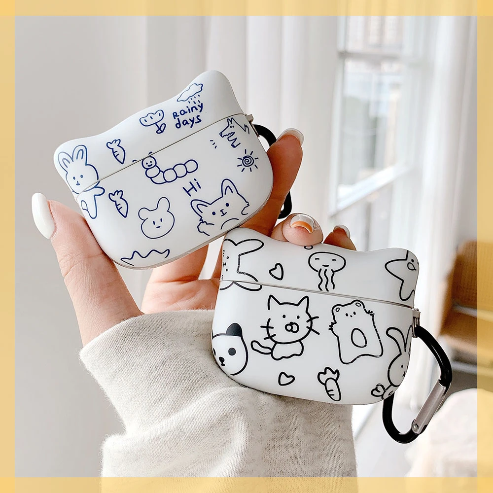 

Head Design Earphone Case For AirPods 2 Pro 1 3 Simple Painting Cute Animal Soft TPU Cover Headset Accessories Funda Shell