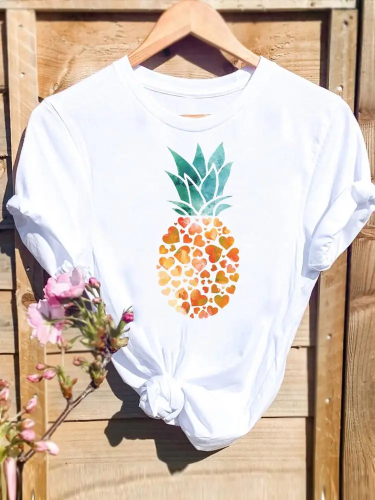 

Pineapple Beach Watercolor New Fashion Print T-shirts Women Cartoon Shirt Stylish Short Sleeve Graphic T Top Female Tee T-Shirt