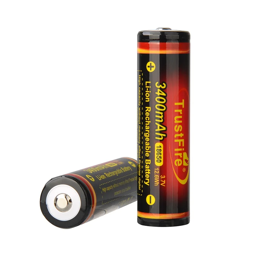 

TrustFire 18650 Rechargeable Lithium Ion Battery 3.7v 3400mAh Long Cycle Life with Protection Board for LED Flashlight Torch