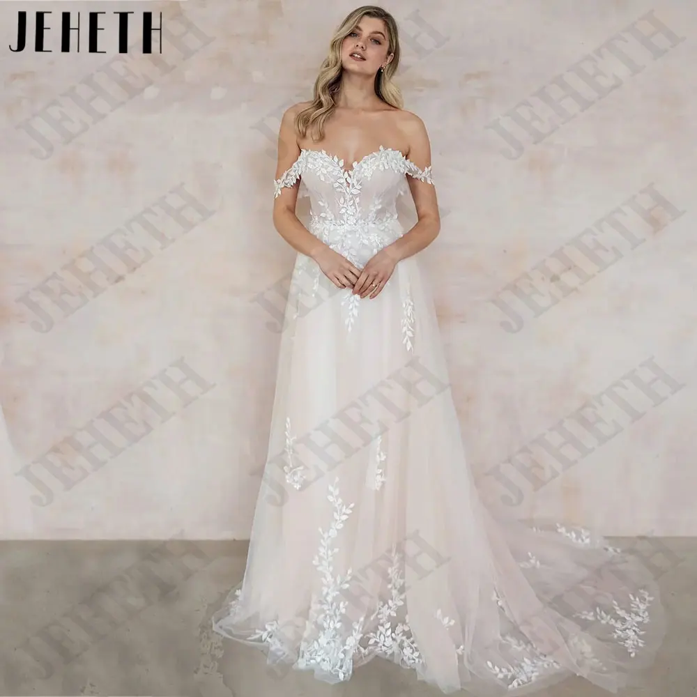 Женское свадебное платье с открытыми плечами JEHETH ТРАПЕЦИЕВИДНОЕ Тюлевое