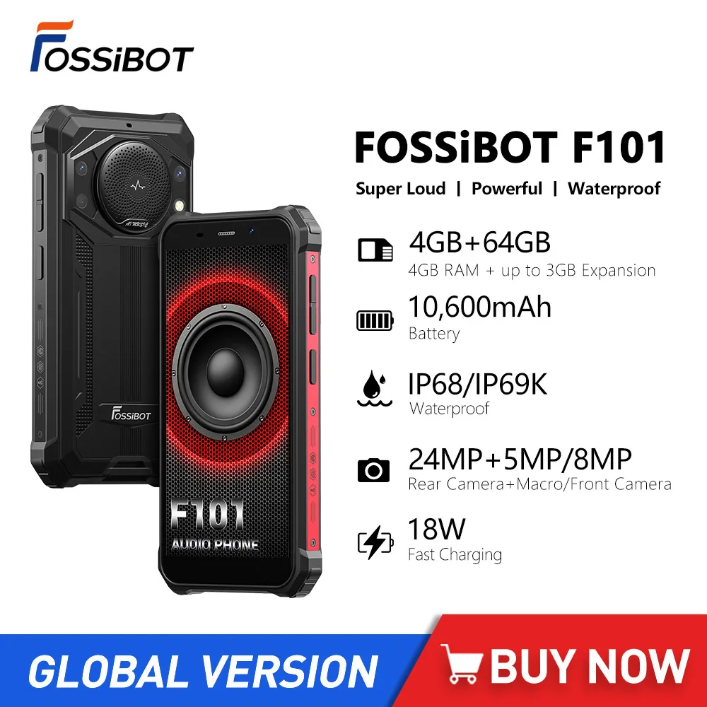 FOSSiBOT F101 IP68 Rugged Smartphones 4GB+64GB 10600mAh Battery 18W Fast Charge 24MP Camera 5.45Inch Mobile Phone Global Version