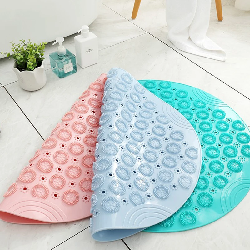 

Bathroom Mat Anti-slip Sucker Round PVC Bath Mat with Drain Hole Silicone Bathing Rugs Foot Massage Pad Bathtub Soft Shower Mat