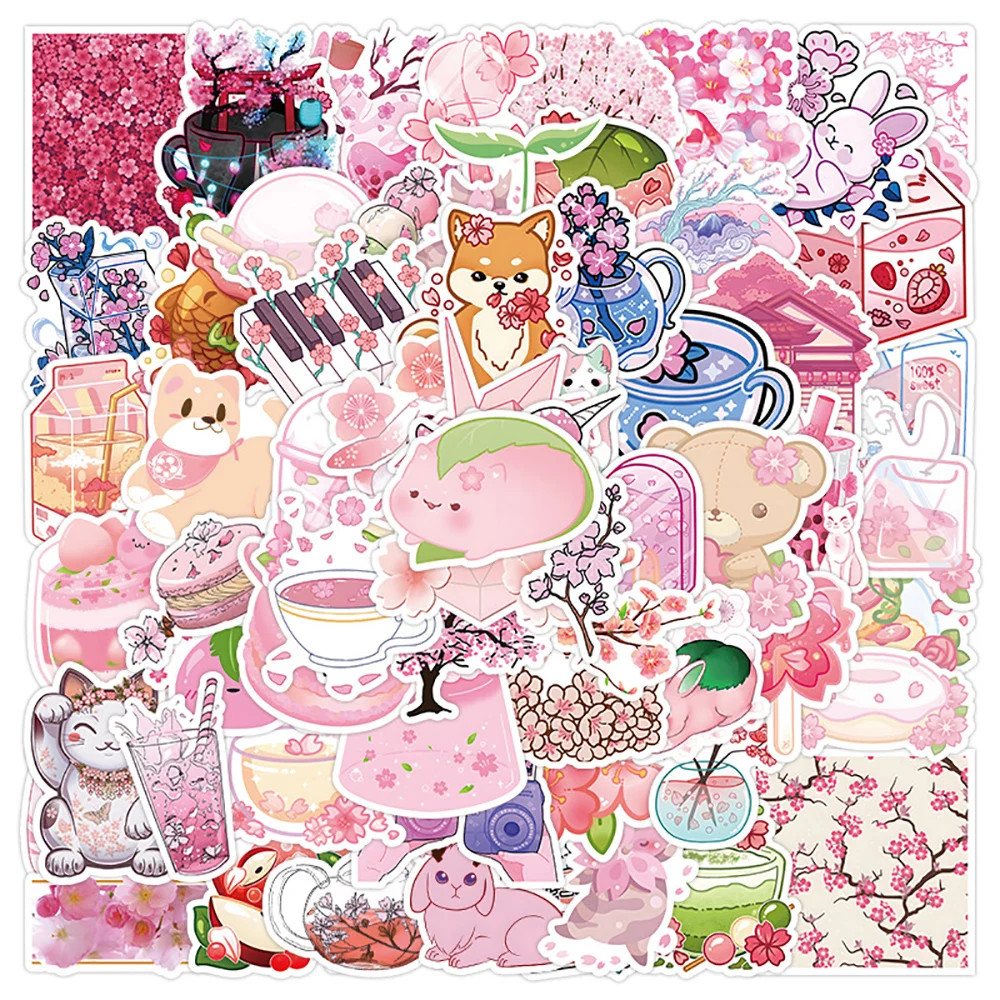 

10/30/50/100PCS Cute Pink Style INS Sakura Japan Cartoon Stickers DIY Car Guitar Motorcycle Luggage Suitcase DIY Sticker Gift