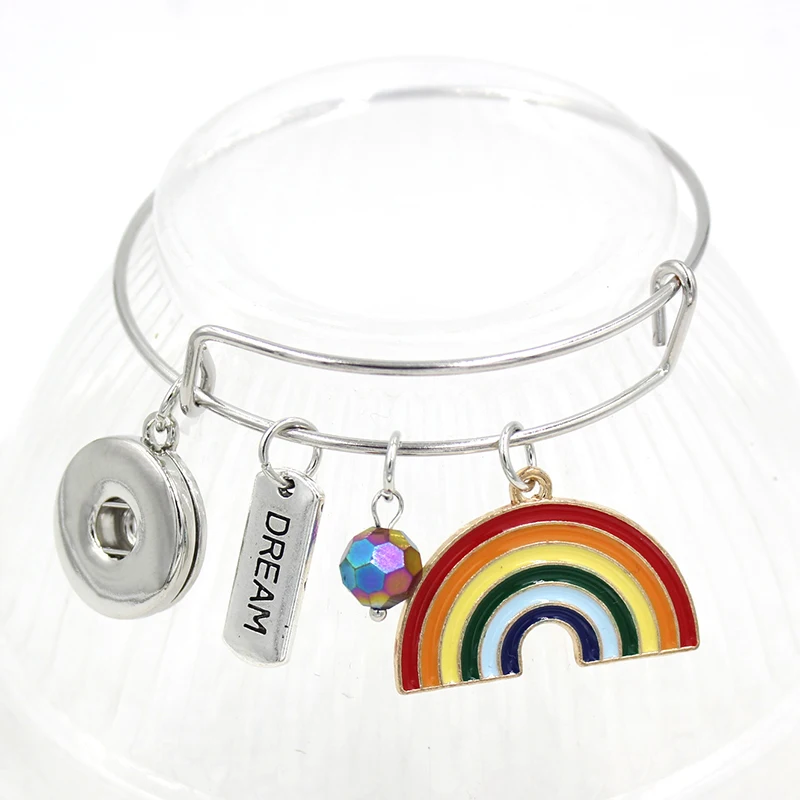 

10pcs Wholesale Free Shipping Women Bracelet and Bangles Gifts Big Rainbow Charm Bracelets Expandable Wire Bangles Snaps Pulsera