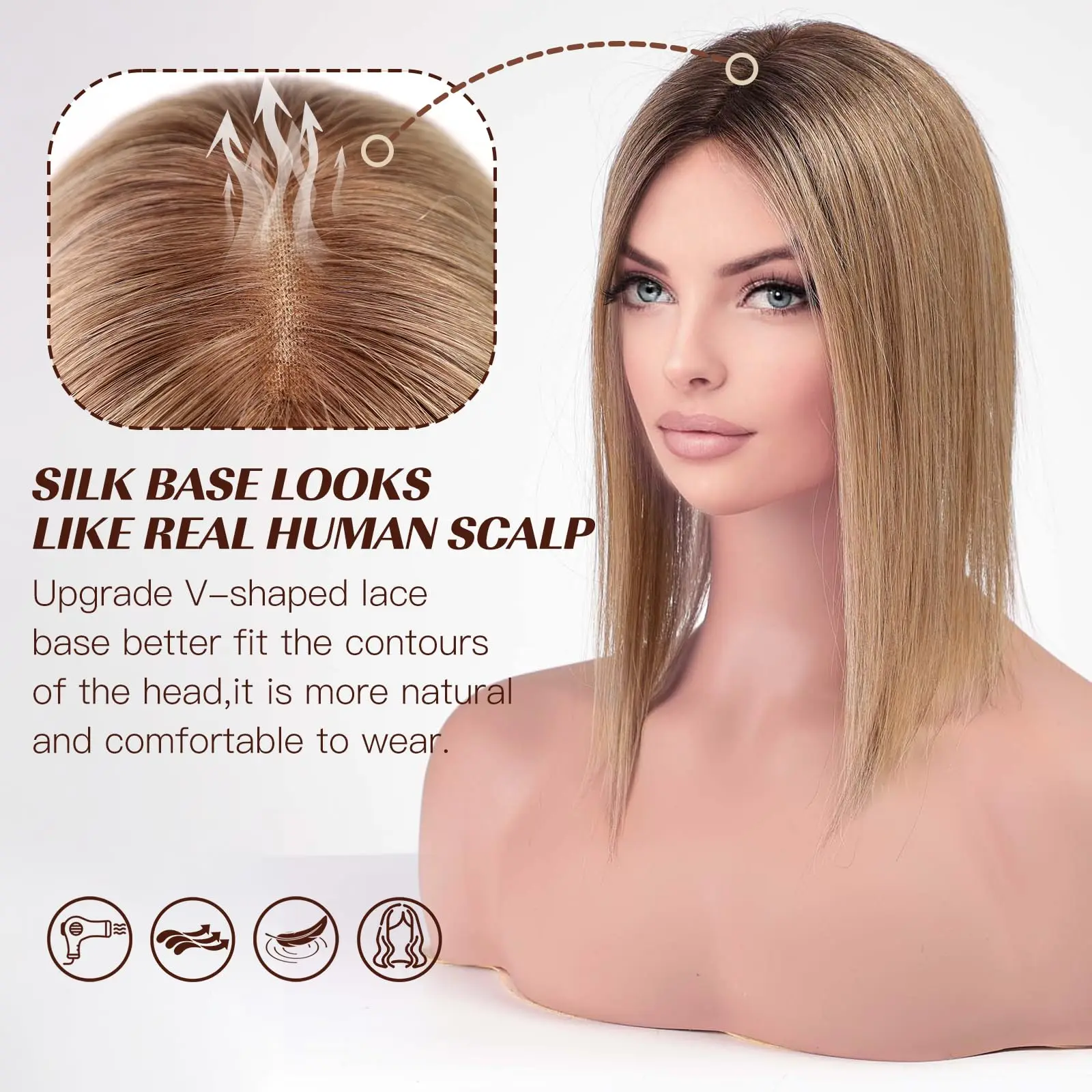 Искусственные коричневые Человеческие волосы Remy темные корни искусственные