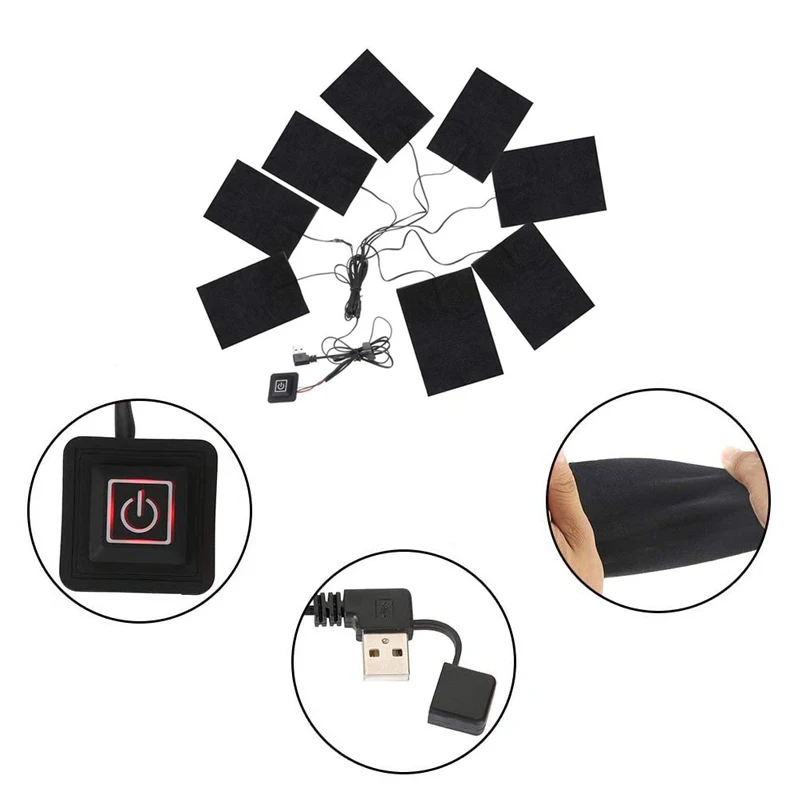 

8-in-1 Heating Pad Temperature Adjustable USB Heated Pads Winter Hiking Camping Clothes Vest Removable Warmer Heater
