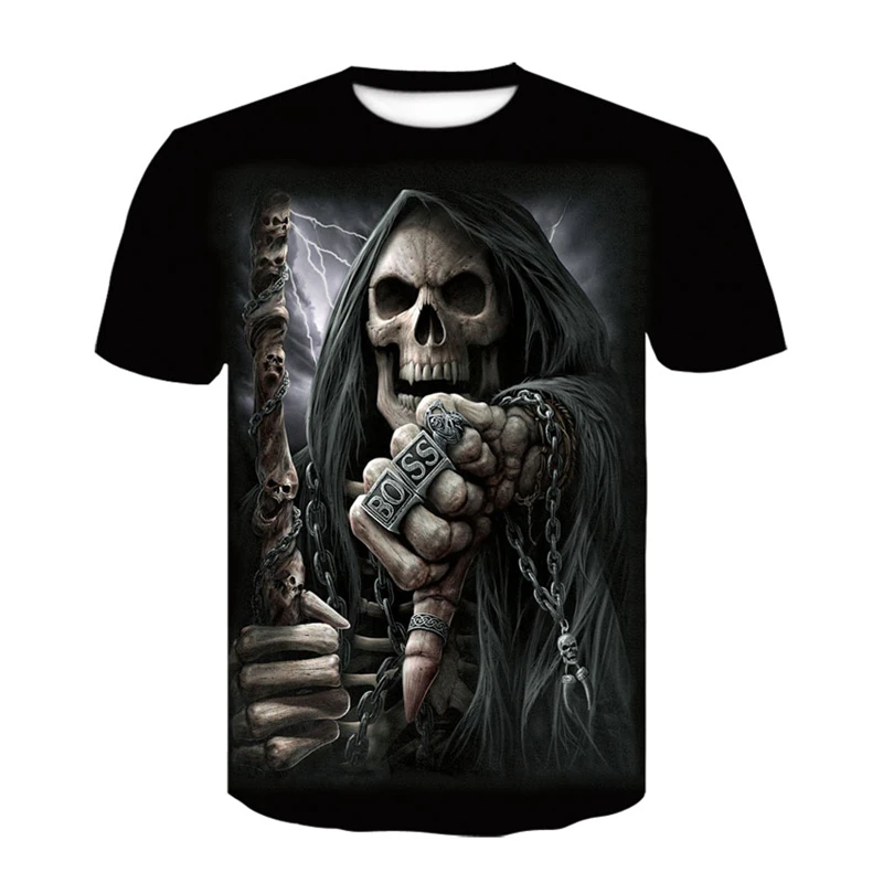 

Summer Men's Short Sleeve Sports T-Shirt 3D Printing Horror Skull O Neck Fashion Casual Clothing Loose Oversized Shirt For Men