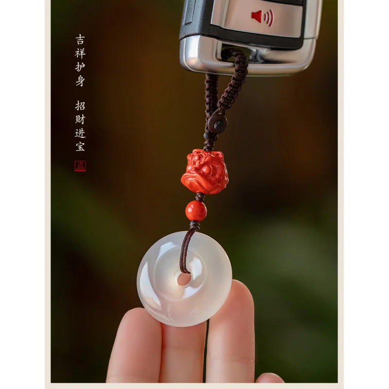 Натуральная киноварь лев автомобильный брелок для ключей кулон халцедон