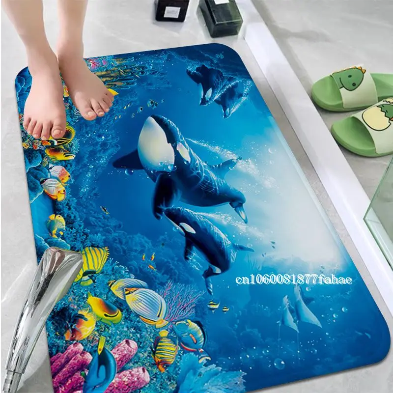 

Undersea World Doormat Bathroom Kitchen Floor Mat Door Rugs Nordic Fish Dolphin Carpet Non-Slip Mat Outdoor Mat Welcome Rug
