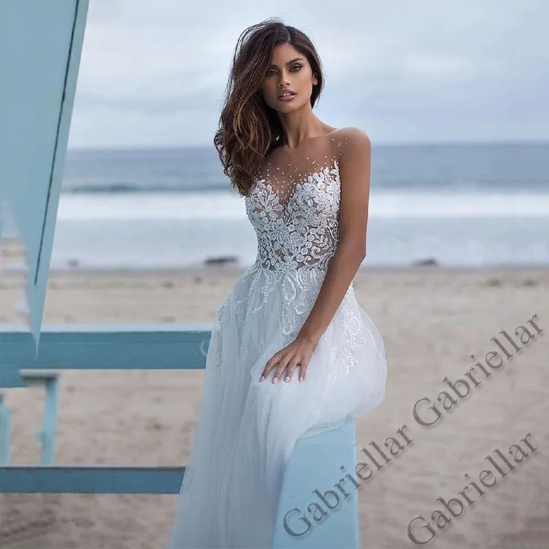 

Gabriellar SCOOP Wedding Dress Princess Flowers Buttons Exquisite Appliques Sleeveless Mopping Gown Vestido De Novia 2022 Women