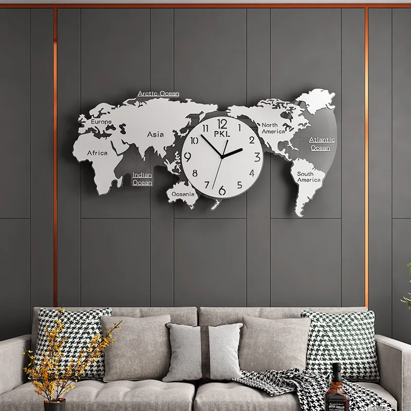 

Wall Clock Modern Silent Living Room Creative Luxury World Map Watch Wall Clocks Home Decor Reloj De Pared Gift Ideas