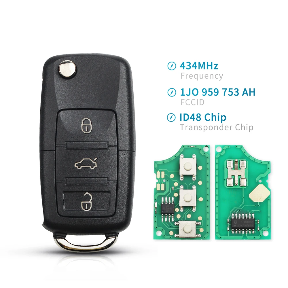 

Флип-чехол KEYYOU с 3 кнопками для VW PASSAT Polo Skoda Seat CADDY Golf Beetle JETTA 1J0959753 DA/AH 1K0959753G 434 МГц