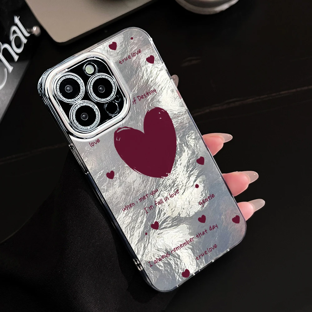 Фото Чехол для телефона Wine Red Giant Heart для iPhone 17, 16, 14, 15, 13, 12, 11 Pro Max, 16, 15, 14 Plus, 17 Air с гальваническим покрытием линз и защитой от падений №1