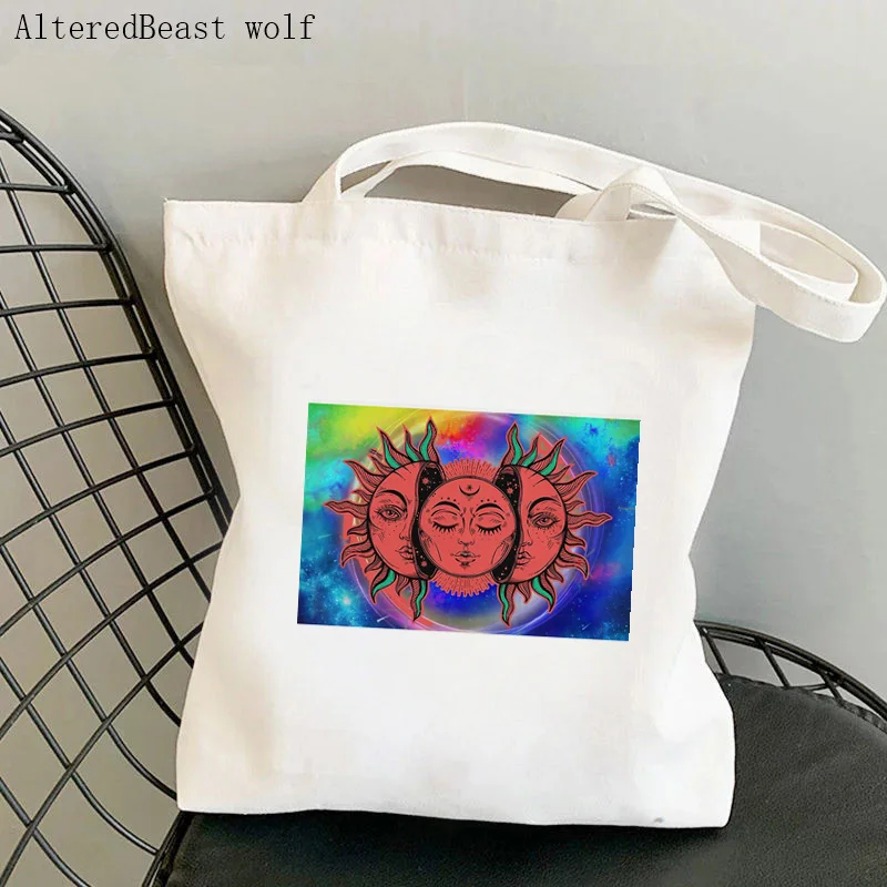 

Women Shopper bag Funny Sun and Moon Printed Bag Harajuku Shopping Canvas Shopper Bag girl handbag Tote Shoulder Lady Bag