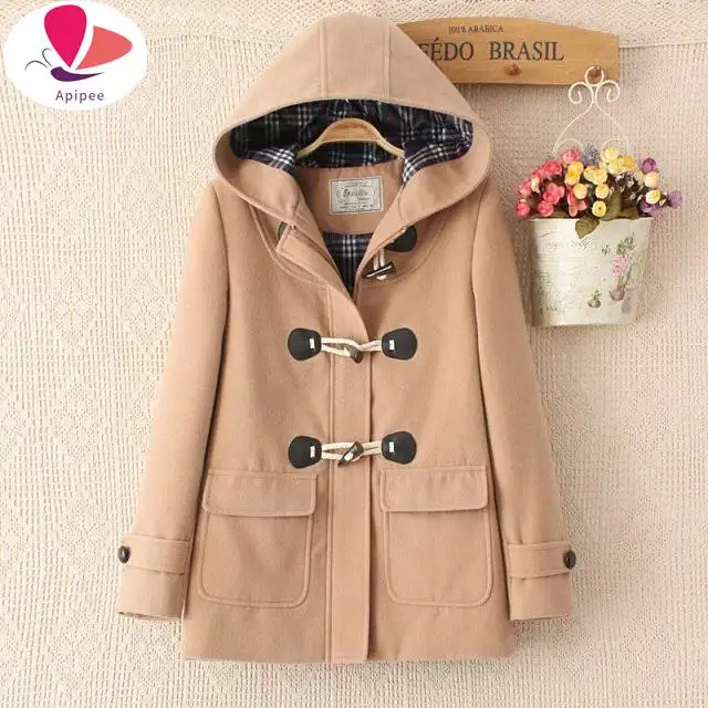 

APIPEE длинное шерстяное пальто с отложным воротником, Длинная шерстяная Женская куртка, ветровка для колледжа, зимнее теплое пальто для женщин