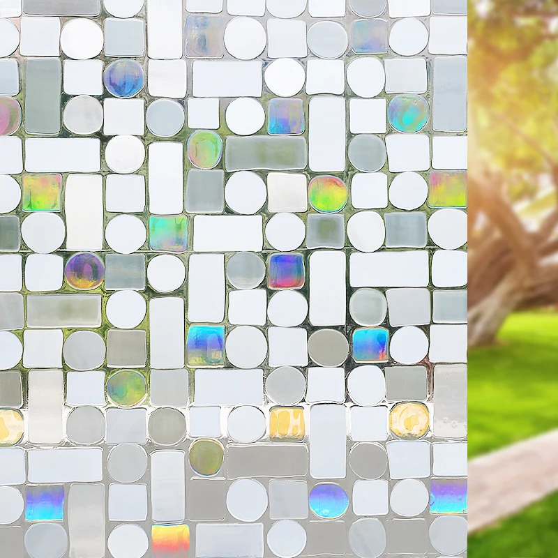 

Window Privacy Film Stained Glass Window Clings 3D Rainbow Glass Stickers Non Adhesive Static Vinyl Sun Blocking Door Decals