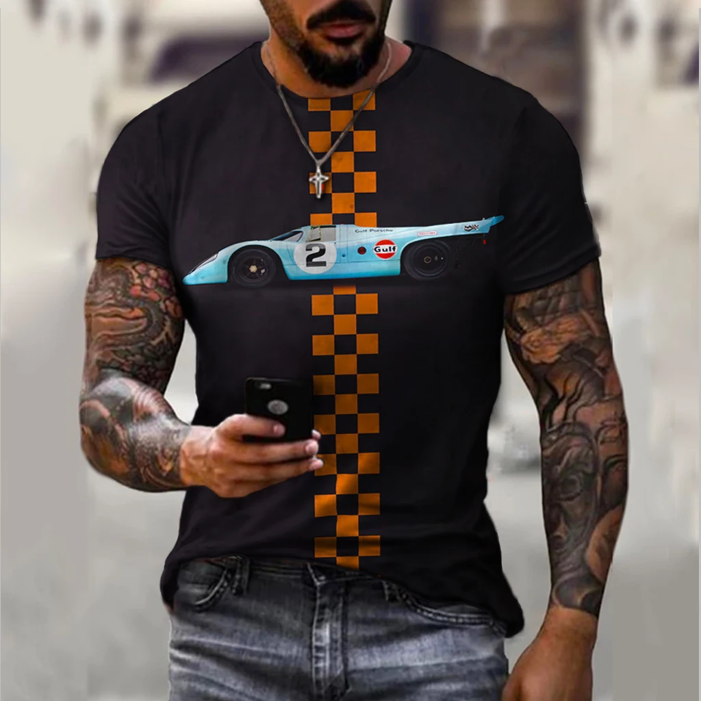 

New Retro Car Pattern Men Oversized T Shirt 2022 Hight Quality 3D Print O-Neck Short Sleeve Top Personality Trend Streetwear