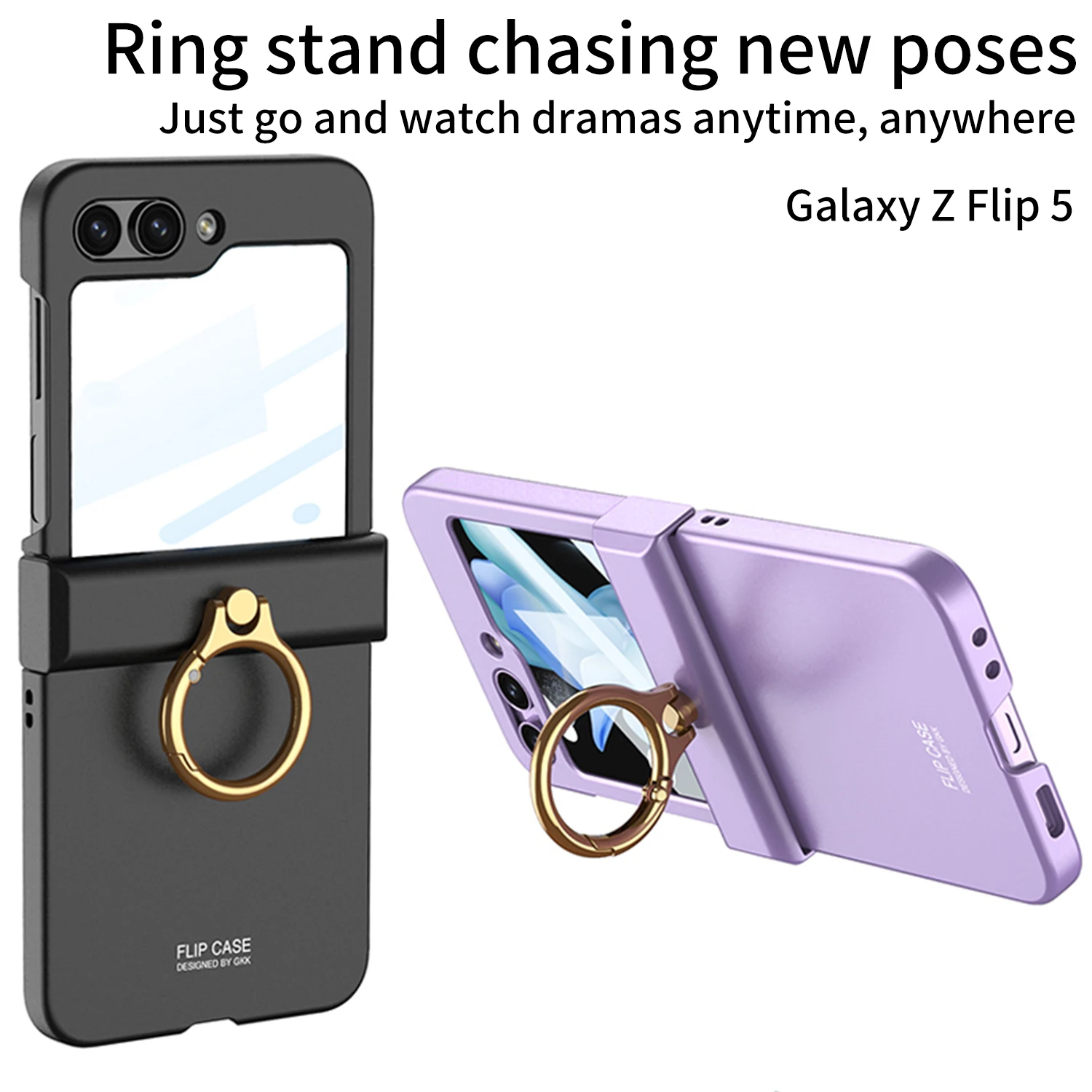 

Business Pivot Folding Phone Case For Samsung Galaxy Z Flip 5 Ultra-thin Shell Film Integrated Anti-drop Shell With Ring Bracket