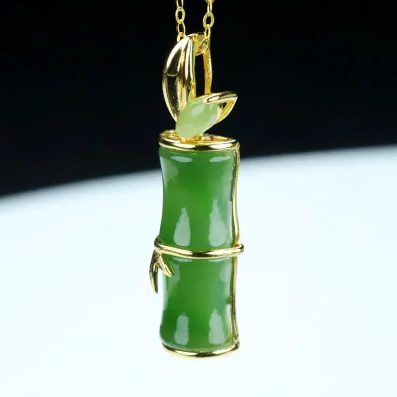 

Natural Green Jade Bamboo Pendant 925 Sterling Silver Necklace Women Chinese Nephrite Hetian Jades Fine Jewelry Accessories