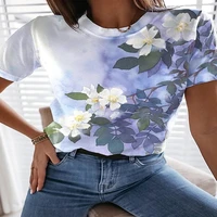 new 3dt shirt summer short sleeve round neck flower sports fashion breathable comfortable ladies top