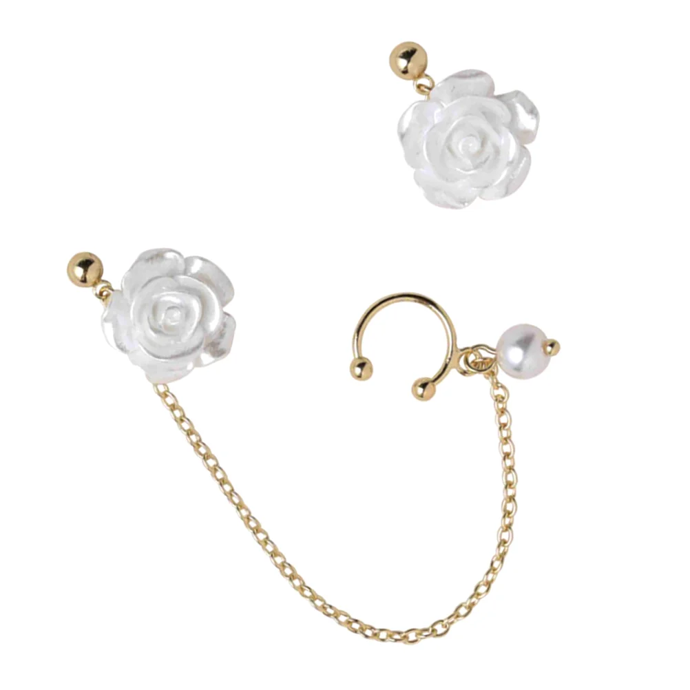 

1 Pair Retro Rose Flower Ear Cuff Dangle Chain Earrings Clip On Earring Ear Stud