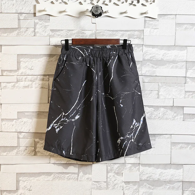 Summer New Men Chinese Shorts Print Crane Harem Pants Large Size Beach Elastic Waist Sleep Bottom Underwear Loungewear Homewear