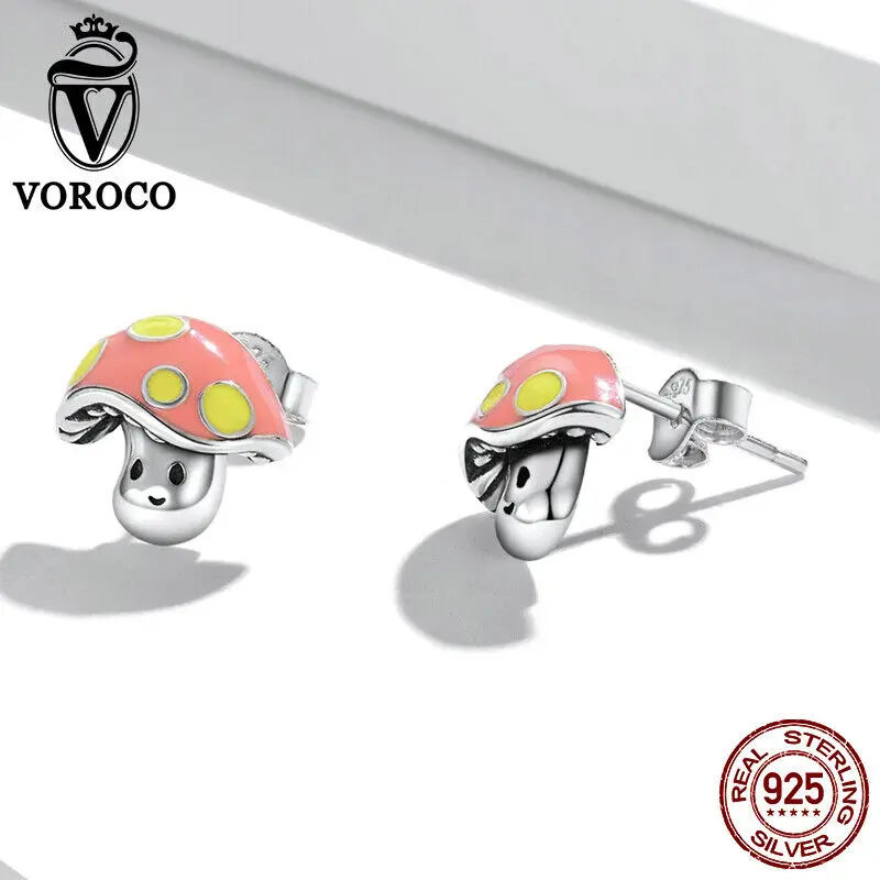 

Voroco S925 Sterling Silver Jewelry Mini Mushroom Ear Studs Earrings Gift Women