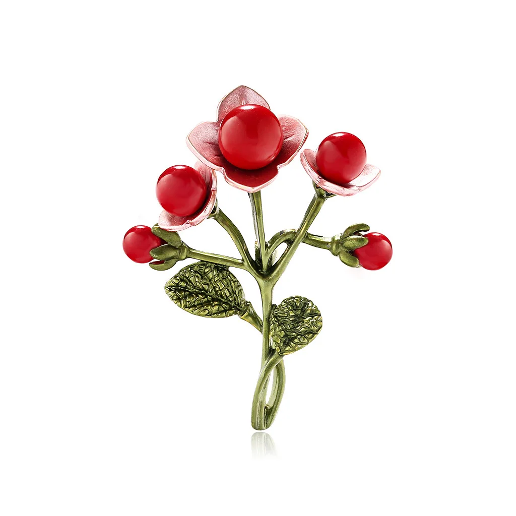 

TULX Red Pearl Flower Corsage Brooches For Women Plant Brooch Lapel Pins Clothing Accessories Badges Scarf Buckles