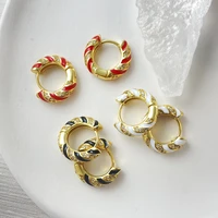 twist round hoop earrings for women enamel pave crystal cz piercing ear rings real gold color round geometric earrings set 2022