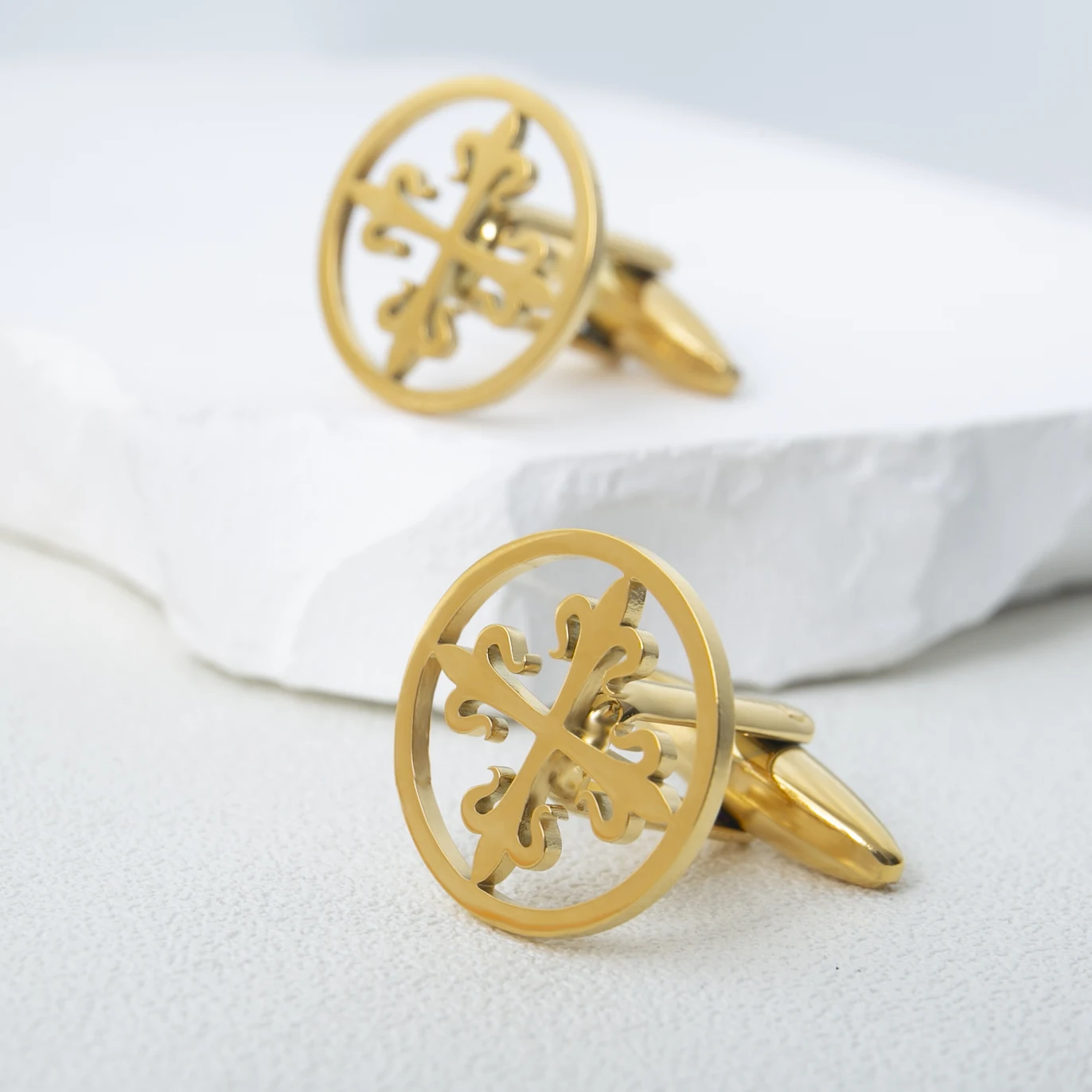 Винтажные запонки с крестом лилий мужские пуговицы из нержавеющей стали для