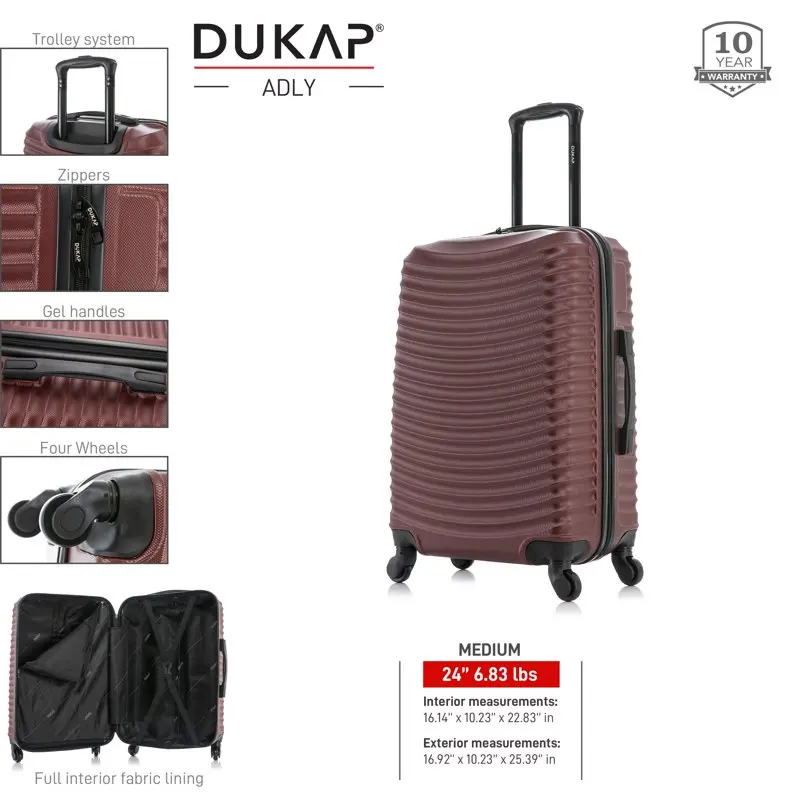 Adly 24-inch Lightweight Hardside Spinner Checked Luggage  Wine