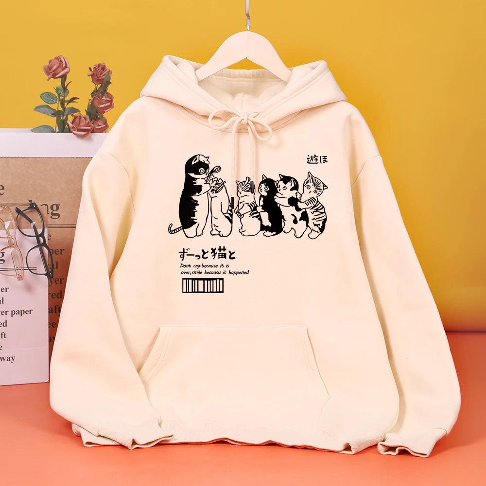 

Cute Kittens Queue Up To Take A Shower Printing Womens Hooded Warm Fleece Hoodies simple Outdoor Hoodie Street Casual Pullover