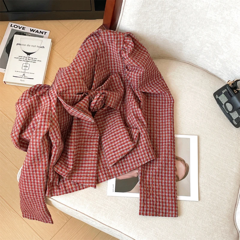 Ранняя осень новая клетчатая рубашка с v-образным вырезом женская верхняя одежда