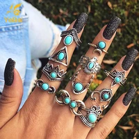 11pcs vintage statement ring set exaggerated turquoise jewelry gothic jewelry luxury woman ring day offers with free shipping