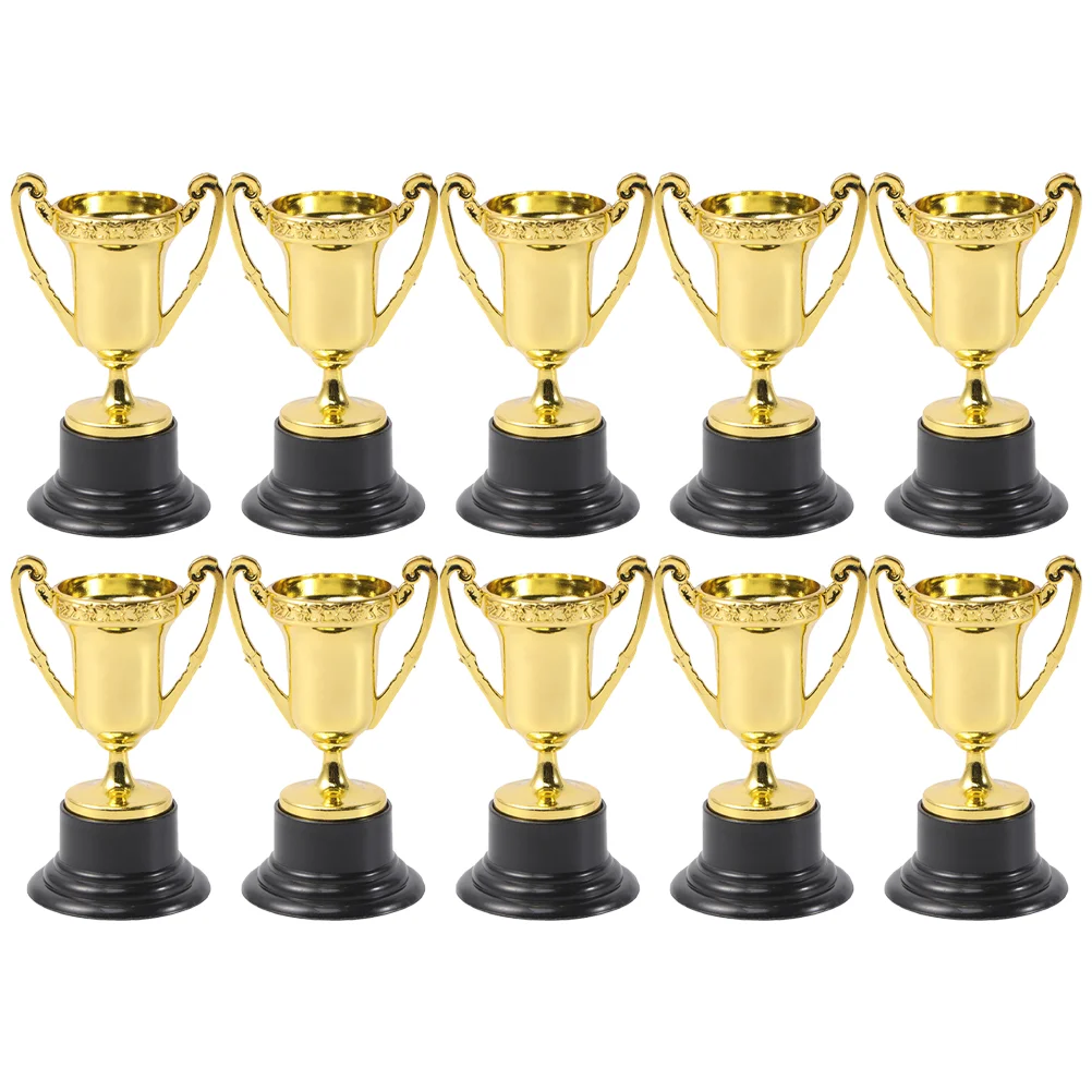 

10 Pcs Bulk Toys Kids Costume Contest Trophies Poppets Kids Toy Model Puzzle Toys Plastic Golden Cup Trophies Set Trophy