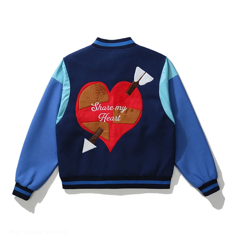 

Harajuku Bomber Jackets Women Coat Men's Couple Baseball Jacket Autumn Love Embroidery Unisex Boyfriend Style Varsity Streetwear