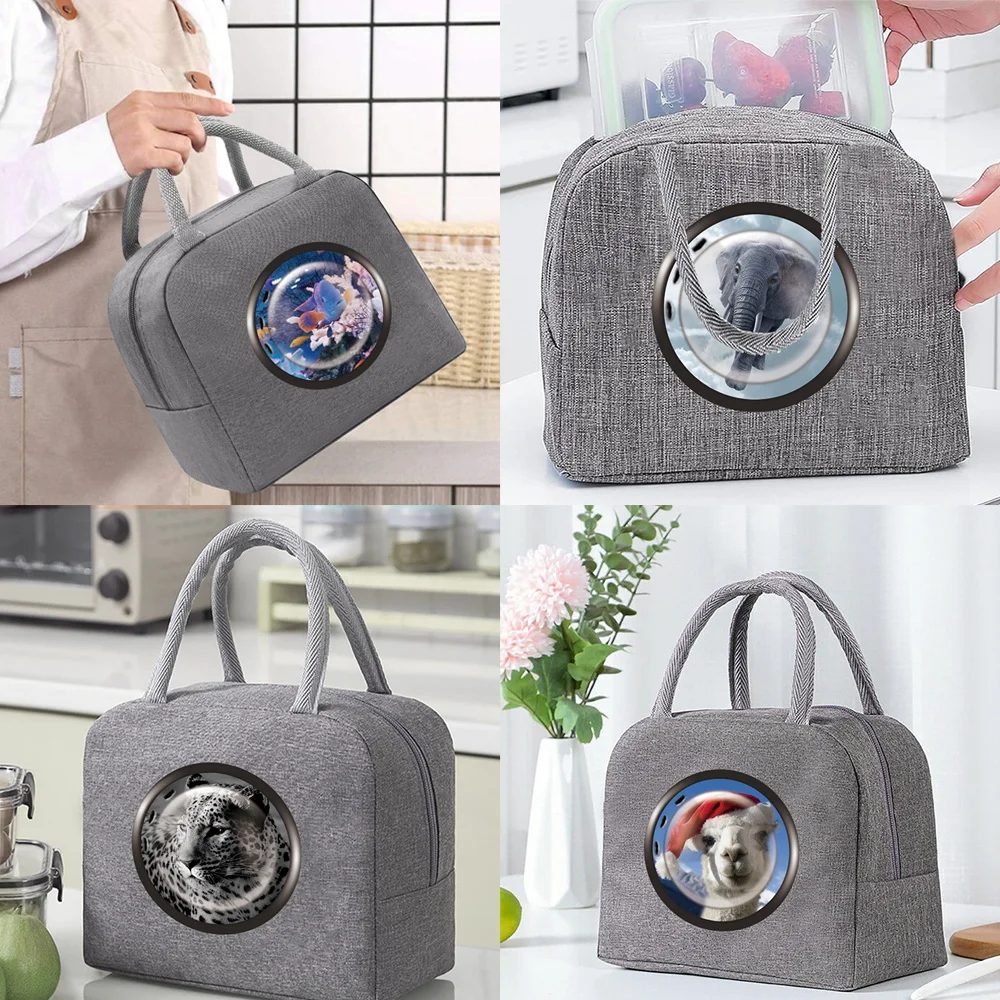 

Insulated Lunch Box Men Women Travel Portable Camping Picnic Bag Animal Print Cold Food Cooler Thermal Bag Handbag