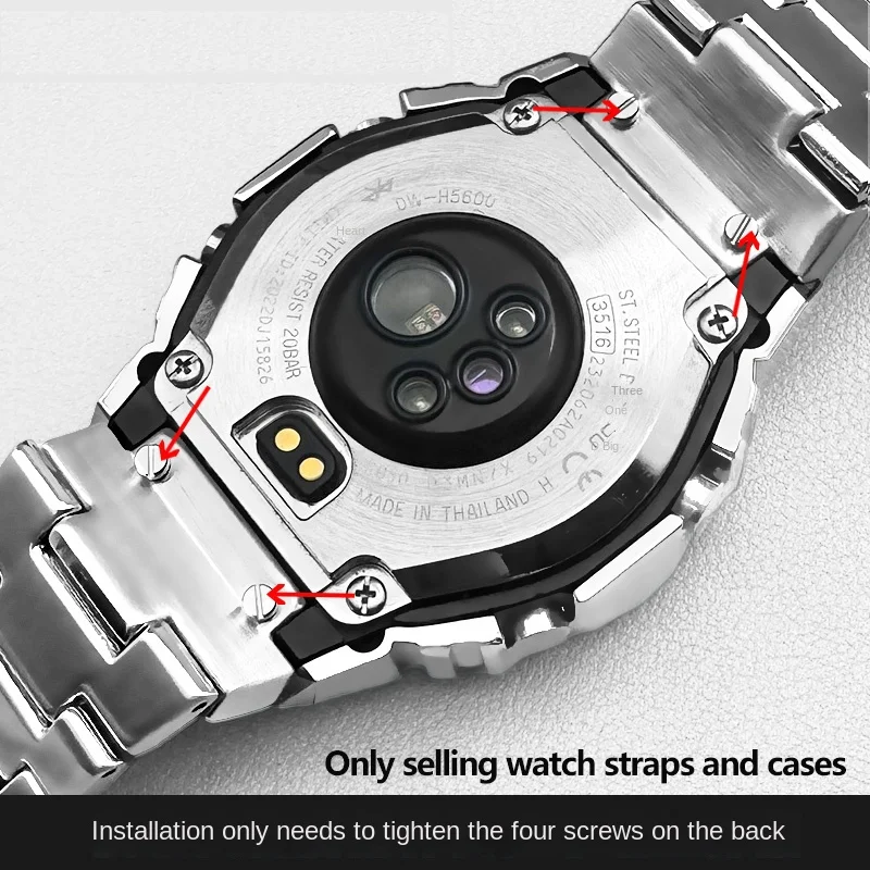 Фото Металлический ремешок и корпус для часов DW-H5600 для мужчин, модифицированный корпус из нержавеющей стали с гравировкой в виде цветов, комплект: безель + ремешок для Casio DW-H5600 №3