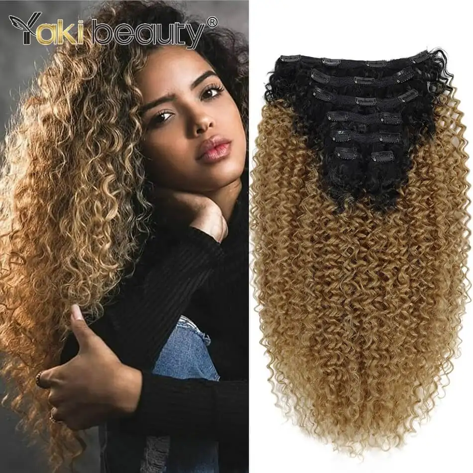 Synthetic Long Jerry Curly Clip In Hair Extension 26inches Double Weft Full Head Japanese Organic Ice Silk Hairpiece Black Brown